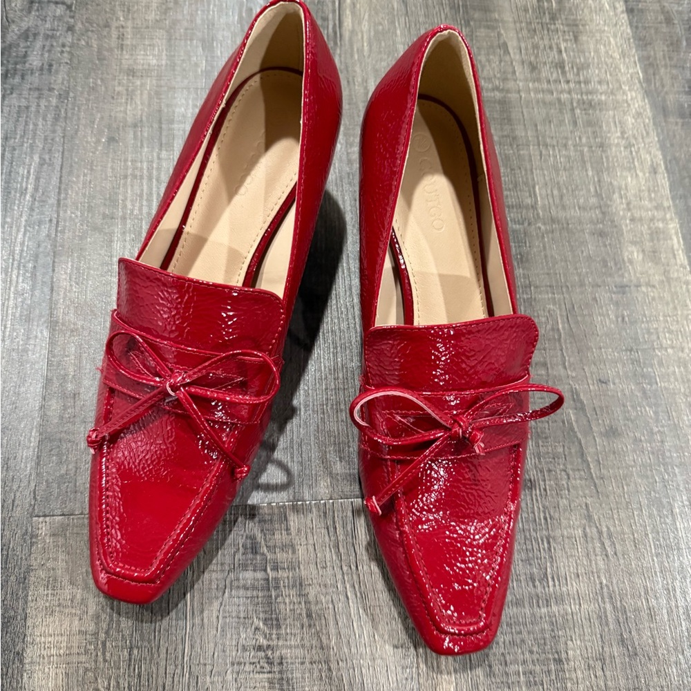 Red Patent Bow Loafers - Women's Stylish Slip-On